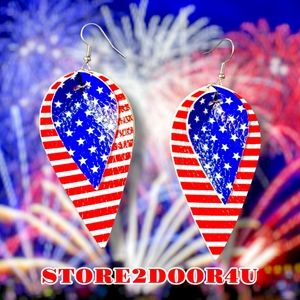 July 4th FAUX LEATHER EARRINGS 2 Layered Memorial Day American Earrings USA